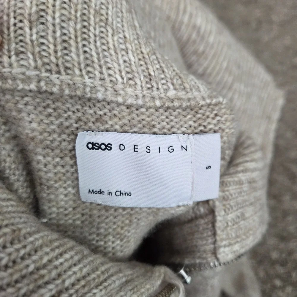 Asos Design Knitted Jumper Mini Dress 1/4 Zip Oatmeal Womens Size Small - Picture 5 of 11